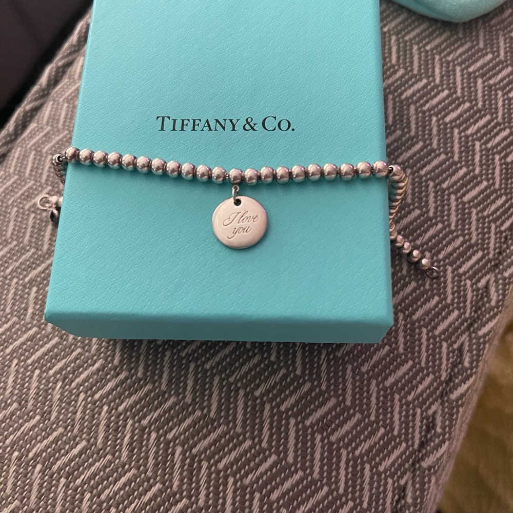 Vintage Tiffany Bracelet Tiffany & Co Silver I Love You charm Bead Bracelet 7".